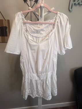 Yag Couture White Eyelet Peasant Top